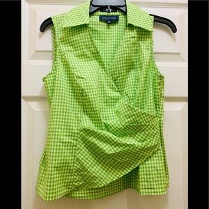 Jones New York buffalo plaid wrap sleeveless top.